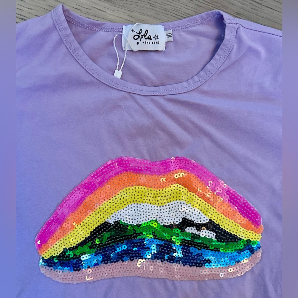 Lola + The Boys Rainbow Sequin Lips Tee